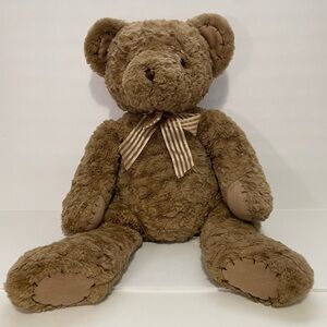 Plush Brown Teddy Bear with Striped Bow